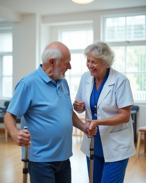 A therapist assisting a resident with physiotherapy exercises.